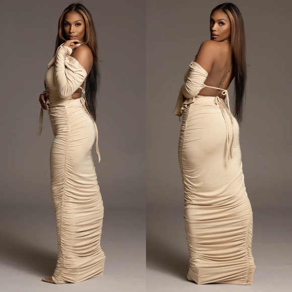 Irregular Exposure Two Piece Nude Set - Picture 2 of 5